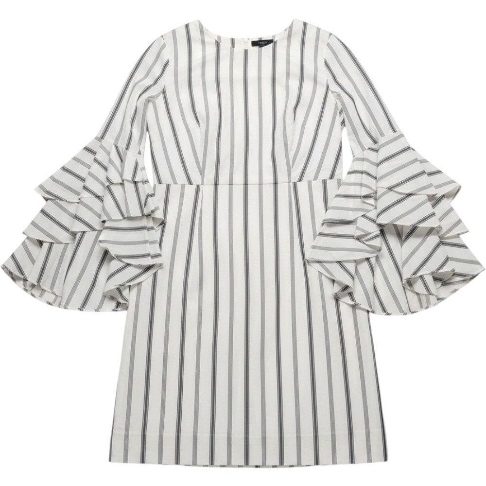 Milly Striped Ruffle Bell Sleeve Shift Dress White Navy Blue Size 4 Made in USAโ